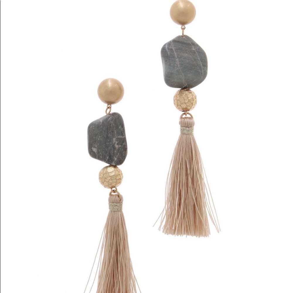 Gold Tassel and Stone Earrings